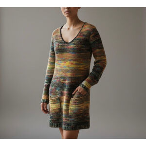 Y2K Multicolor Knit Sweater Dress • Boho Grunge Knit • Long Sleeve Dress